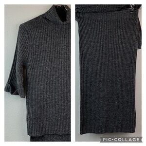 Skirt & skirt sweater body con set ribbed non itch acrylic knit turtle neck EUC